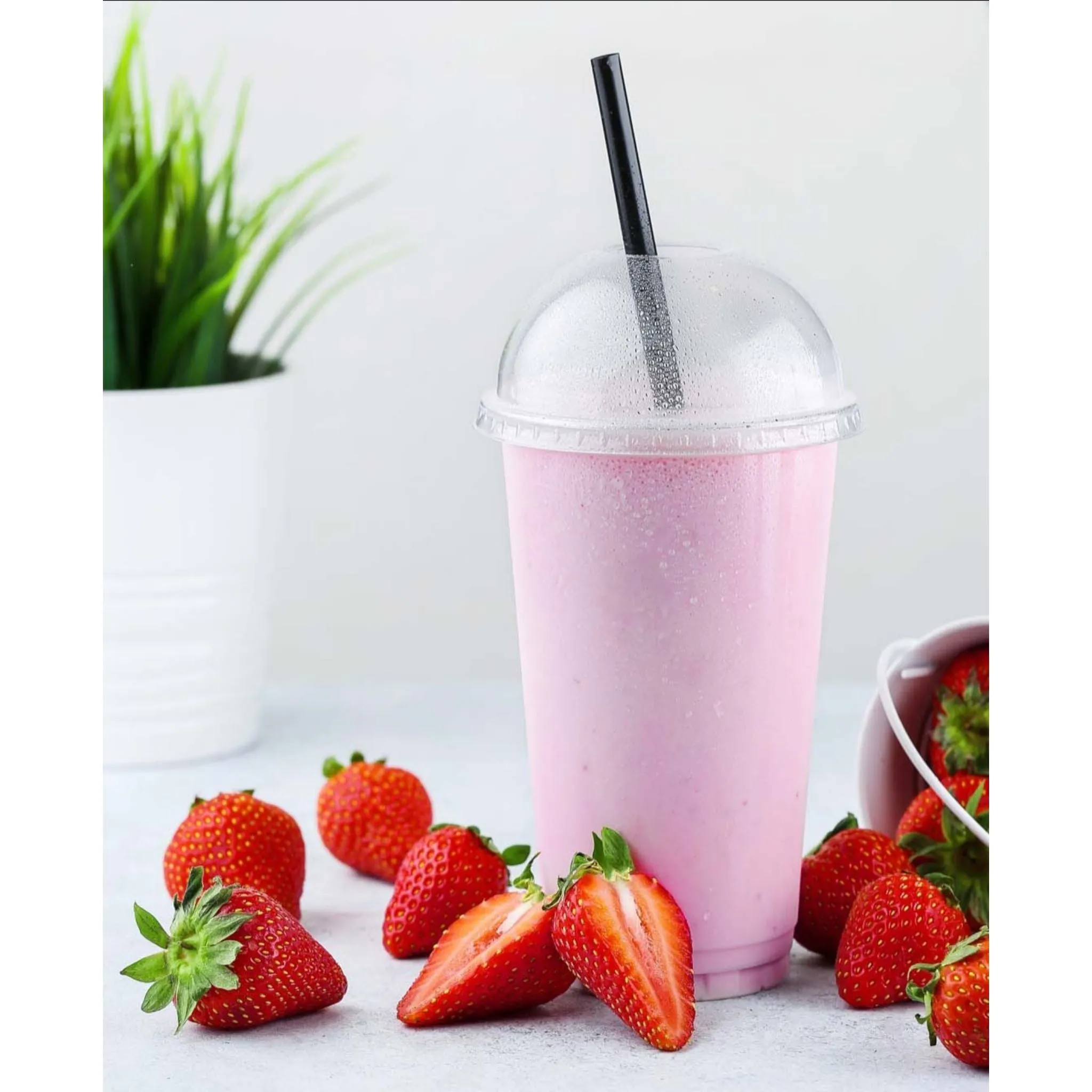 350ml Disposable PET Plastic Smoothie Cup with Dome Lid and Hole 10pack