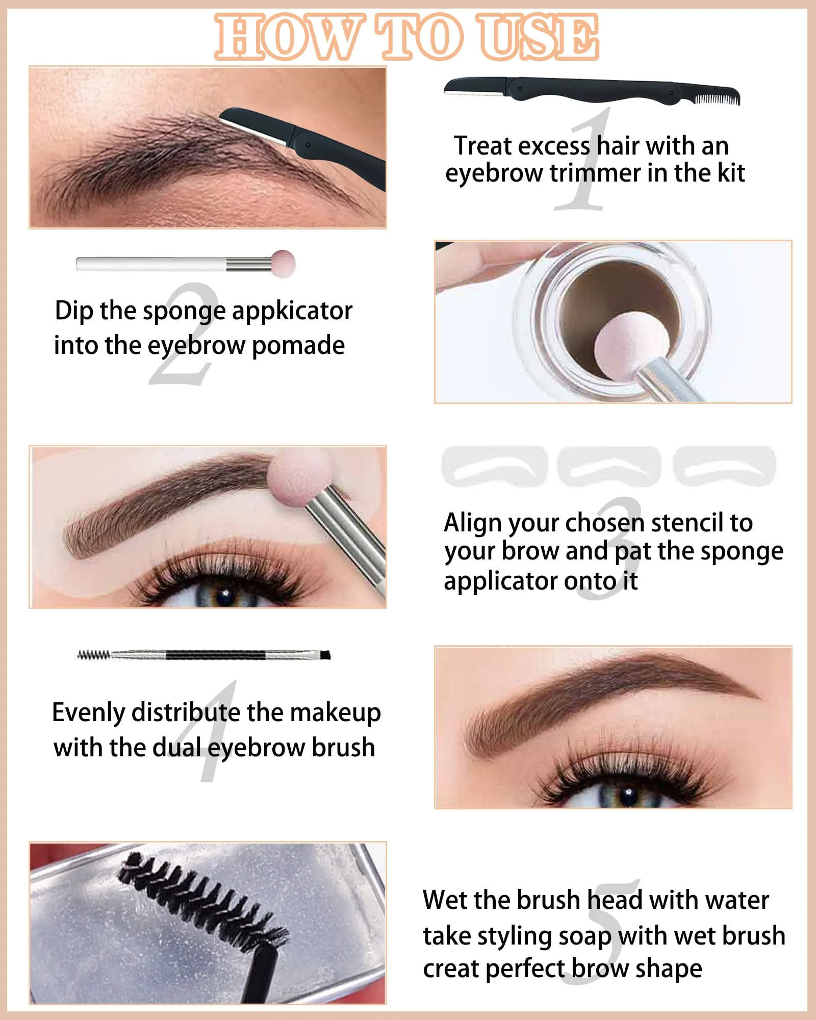 Eyebrow Stamp and Eyebrow Stencil Kit- 16in1 Waterproof Brow Cream Gel Stamping & Eyebrow Seting Wax Glue with Brow Tool,Brow Filler Brow Pomade Stamp Trio Kit, Eye Makeup for Women Girl-Light Brown