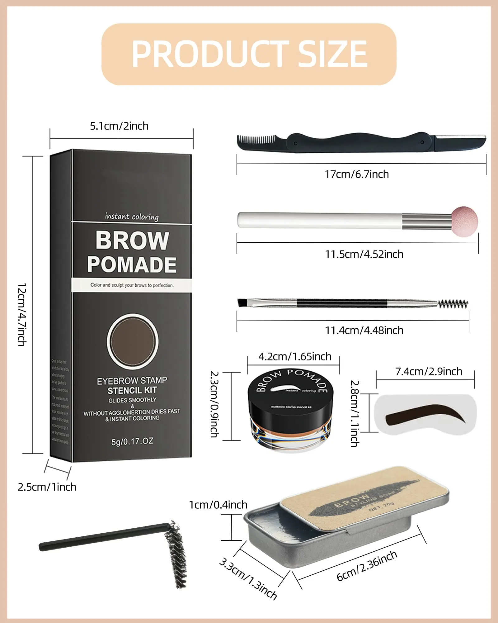 Eyebrow Stamp and Eyebrow Stencil Kit- 16in1 Waterproof Brow Cream Gel Stamping & Eyebrow Seting Wax Glue with Brow Tool,Brow Filler Brow Pomade Stamp Trio Kit, Eye Makeup for Women Girl-Light Brown