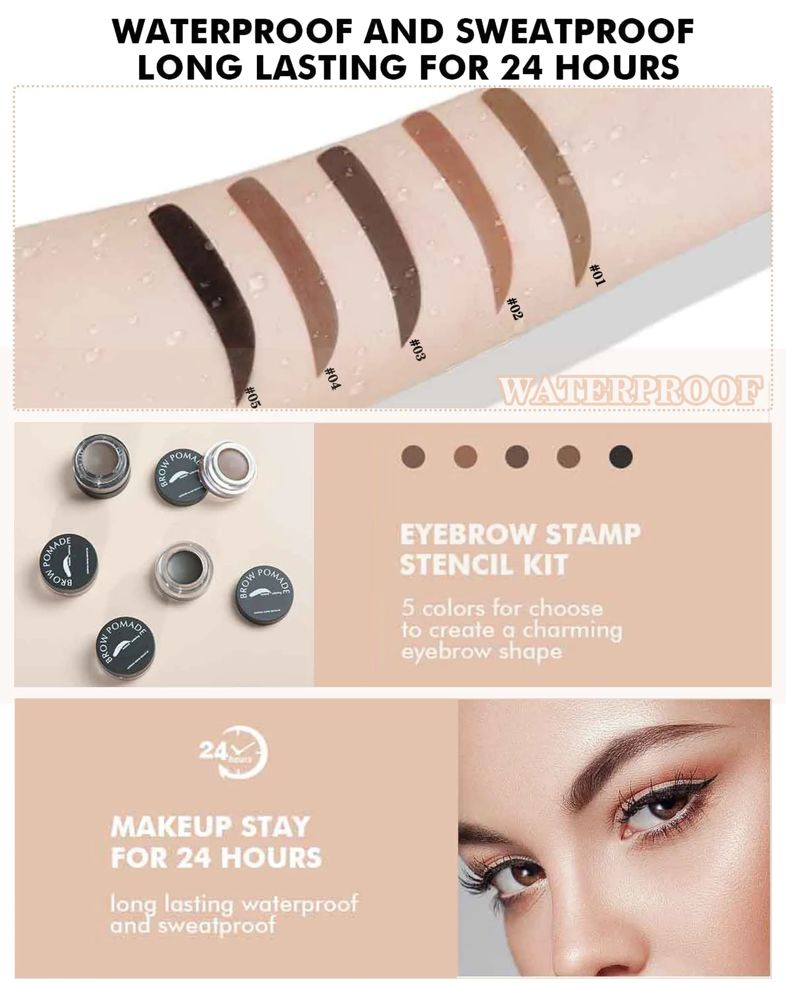 Eyebrow Stamp and Eyebrow Stencil Kit- 16in1 Waterproof Brow Cream Gel Stamping & Eyebrow Seting Wax Glue with Brow Tool,Brow Filler Brow Pomade Stamp Trio Kit, Eye Makeup for Women Girl-Light Brown