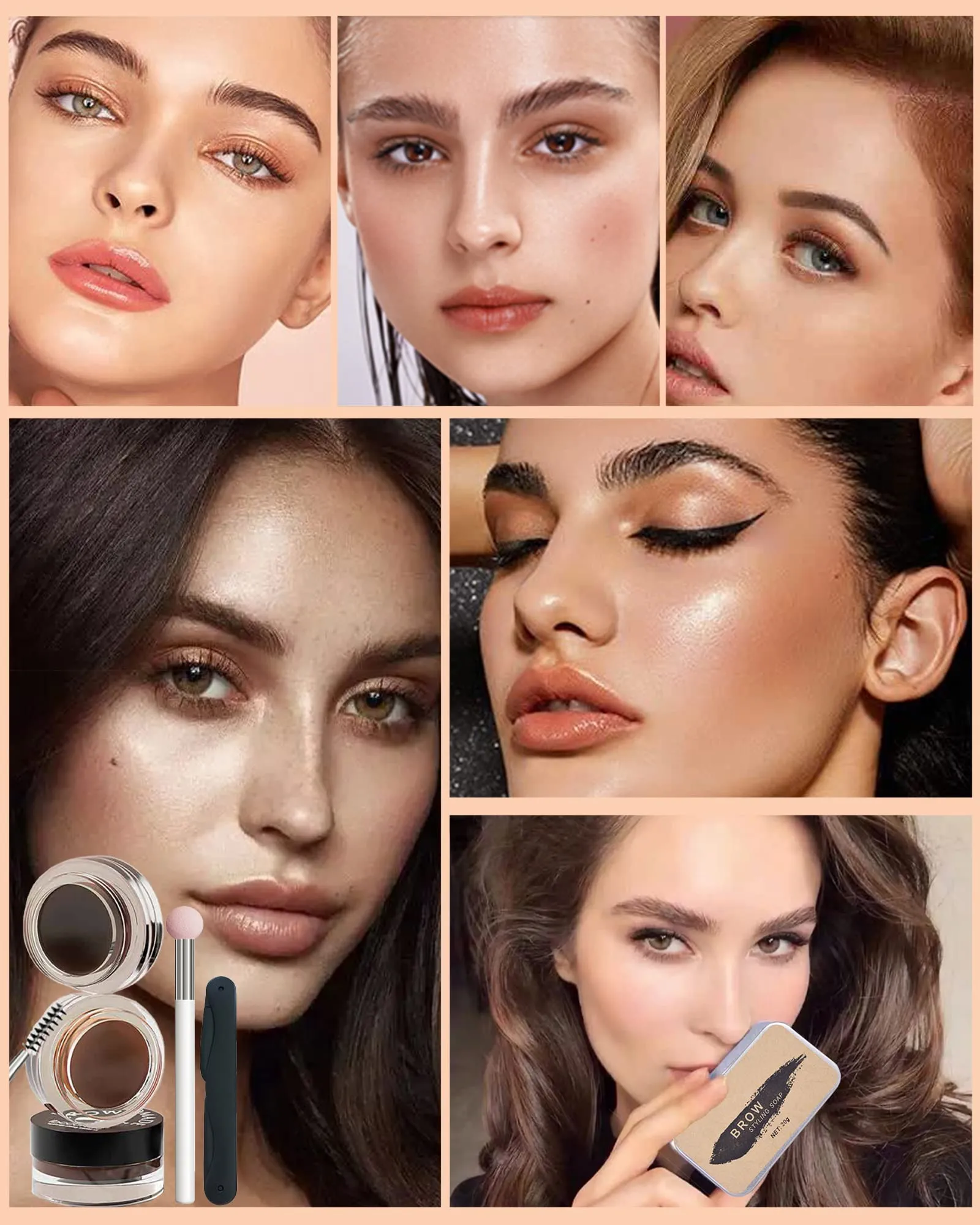 Eyebrow Stamp and Eyebrow Stencil Kit- 16in1 Waterproof Brow Cream Gel Stamping & Eyebrow Seting Wax Glue with Brow Tool,Brow Filler Brow Pomade Stamp Trio Kit, Eye Makeup for Women Girl-Light Brown