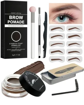 Eyebrow Stamp and Eyebrow Stencil Kit- 16in1 Waterproof Brow Cream Gel Stamping & Eyebrow Seting Wax Glue with Brow Tool,Brow Filler Brow Pomade Stamp Trio Kit, Eye Makeup for Women Girl-Light Brown
